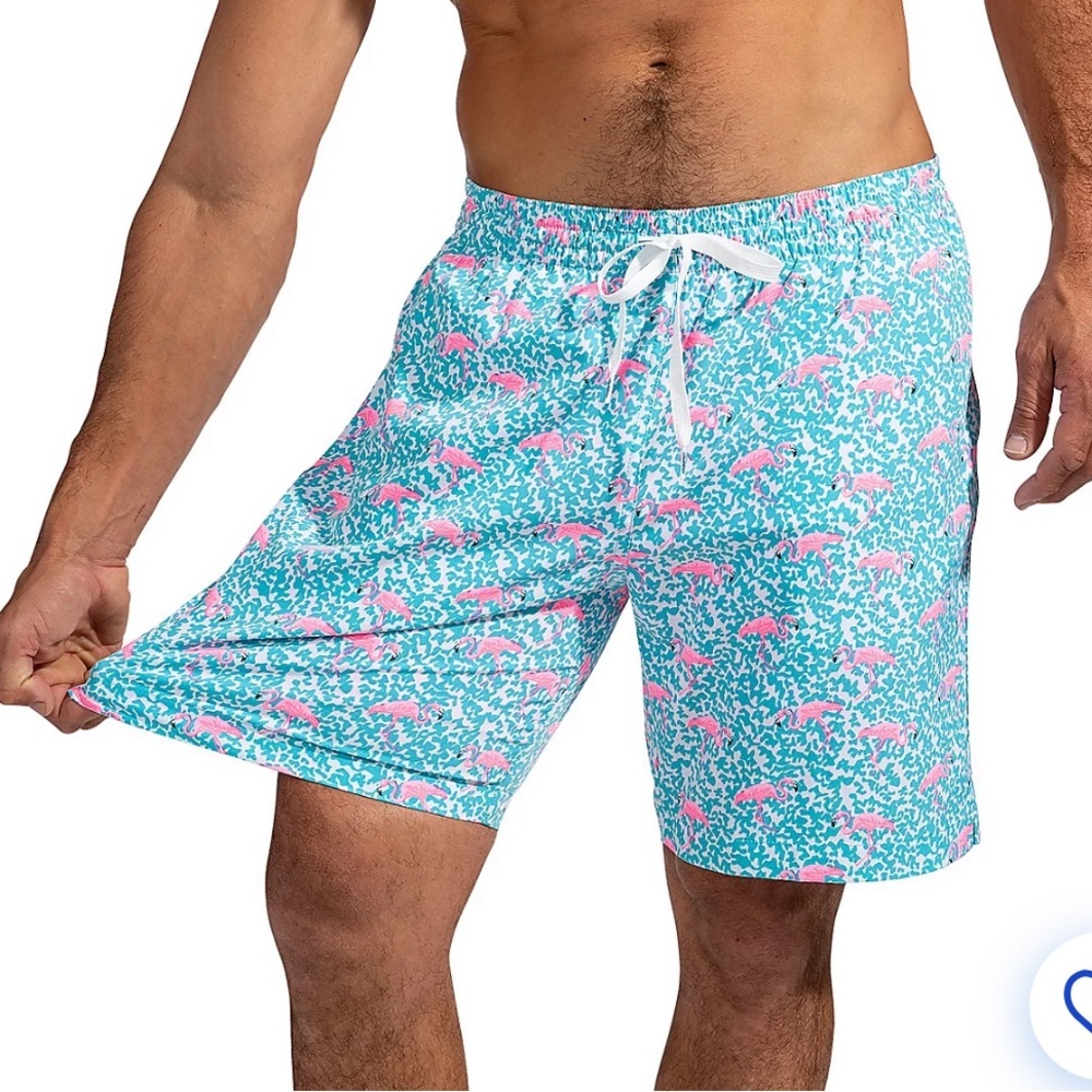 NWT Chubbies Men's Domingos Are Flamingos Stretch Swim Trunks 7” Sz M